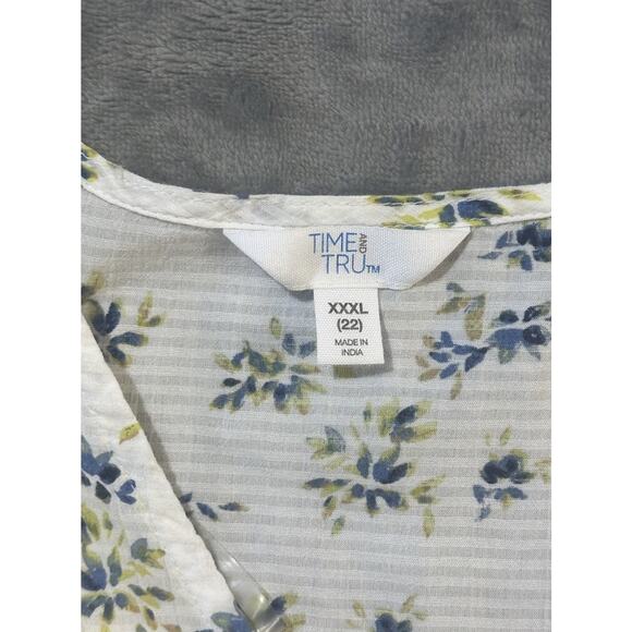 Time and Tru Floral Peplum Blouse XXXL (22) Button Front Long Sleeve Fit Smaller - Picture 3 of 7